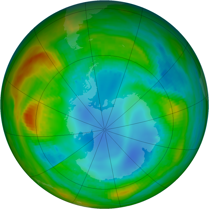 Antarctic ozone map for 07 August 1989